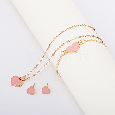 Heart Alloy Enamel Link Bracelets & Stud Earrings & Pendant Necklaces for Women FS-WG7E308-04-1
