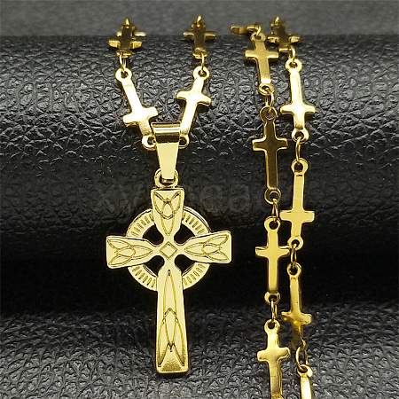 304 Stainless Steel Viking Knot Cross Pendant Necklaces for Men NJEW-S440-14G-1