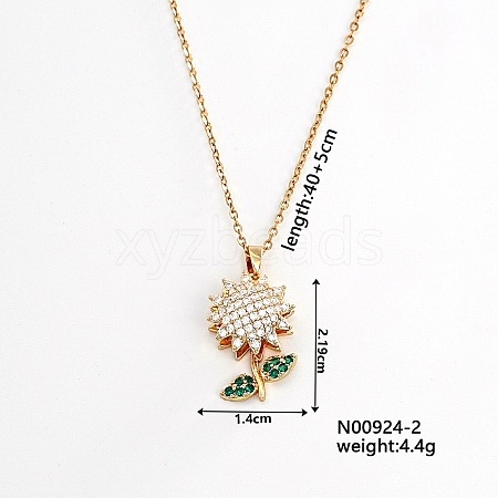 Brass Pave Clear & Green Cubic Zirconia Rotating Sunflower Pendant Necklaces Hip-hop Style Cable Chain Necklaces WQ9697-2-1