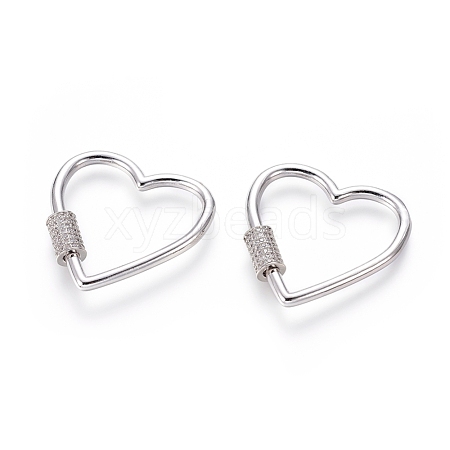 Brass Micro Pave Cubic Zirconia Screw Carabiner Lock Charms ZIRC-I031-11P-01-1
