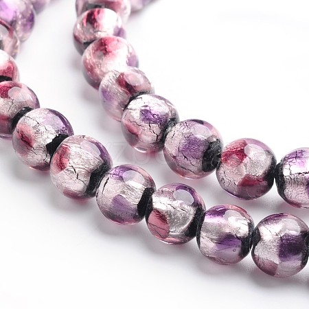 Handmade Silver Foil Glass Round Beads X-FOIL-I005-02B-1