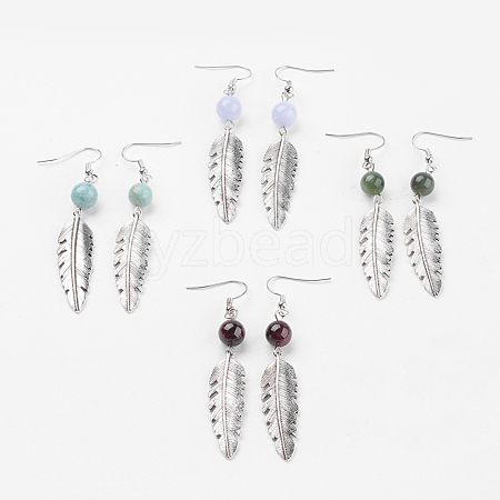 Natural Gemstone Beads Dangle Earrings EJEW-JE02574-1