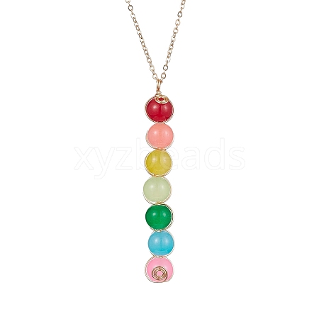 Colorful Glass Round Beaded Pendant Necklaces NJEW-JN04581-01-1