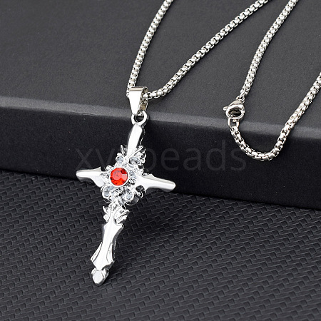 Cross Alloy Rhinestone Pendant Necklaces for Men FS-WG275E1-01-1