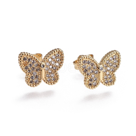 Brass Micro Pave Cubic Zirconia Stud Earrings EJEW-L224-30G-1