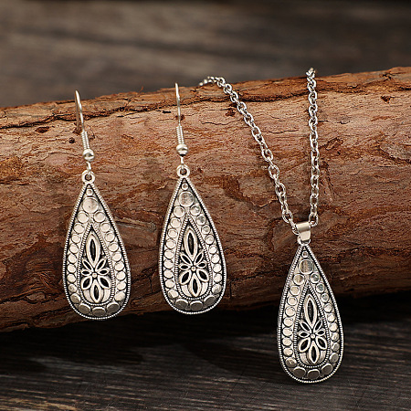 Teardrop Retro Style Alloy Dangle Earrings & Pendant Necklaces Sets FS-WG48B94-01-1