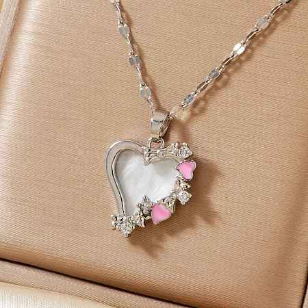 Brass Clear Cubic Zirconia Heart Necklaces CH4119-2-1