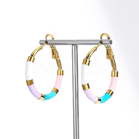 Golden 304 Stainless Steel Hoop Earrings with Enamel SQ2543-1-1