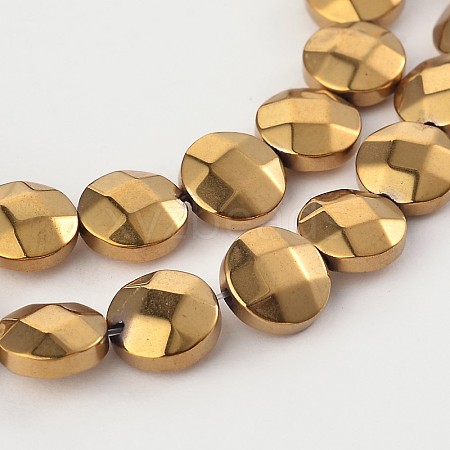 Electroplated Non-magnetic Synthetic Hematite Flat Round Bead Strands G-L368-06E-1