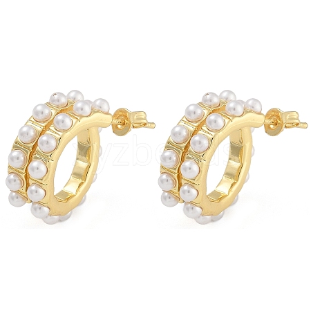 Brass & ABS Imitation Pearl Stud Earrings EJEW-K293-20G-1