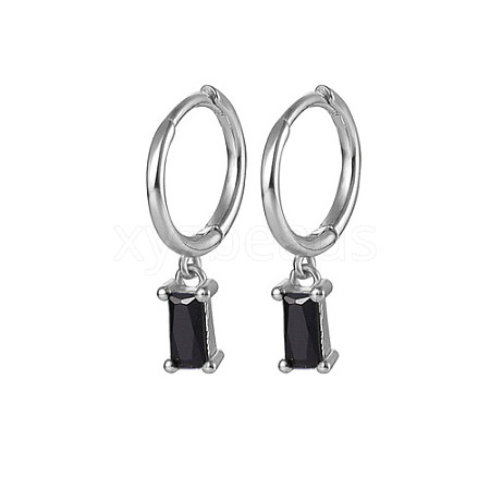 Platinum Rhodium Plated 925 Sterling Silver Dangle Hoop Earrings for Women SY2365-5-1