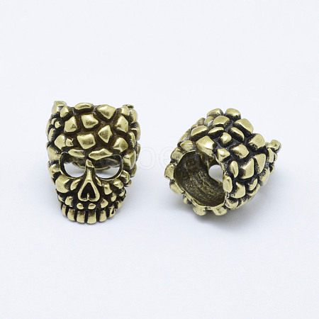 Brass Skull Mask Beads KK-P130-063AB-NR-1