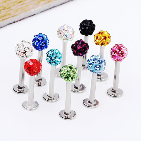 316 Surgical Stainless Steel Rhinestone Round Ball Threadless Labrets WG0410F-01-1