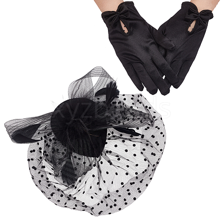 AHADERMAKER 1 Pair Bowknot Pattern Gloves AJEW-GA0006-47A-1