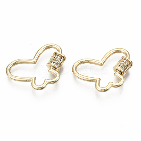 Brass Micro Pave Clear Cubic Zirconia Screw Carabiner Lock Charms KK-S360-023-NF-1
