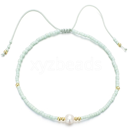 Glass Imitation Pearl & Seed Braided Bead Bracelets WO2637-08-1