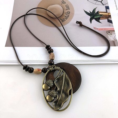 Bohemian Wood Donut Alloy Pendant Long Necklaces for Women FS-WGBD296-01-1