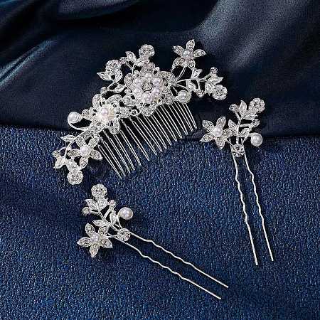 3Pcs Alloy Rhinestone Hair Combs PW-WGC1360-01-1