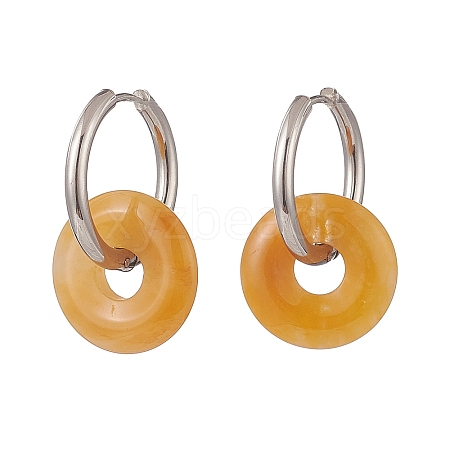 Natural Tiger Eye Pi Disc/Donut Dangle Hoop Earrings EJEW-JE05132-02-1