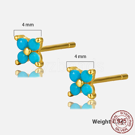 Golden Sterling Silver Flower Stud Earrings FC2873-9-1