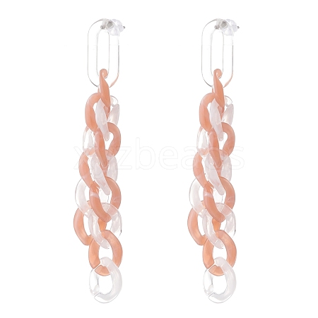 Acrylic Curb Chain Tassel Dangle Stud Earrings for Women EJEW-JE04767-04-1