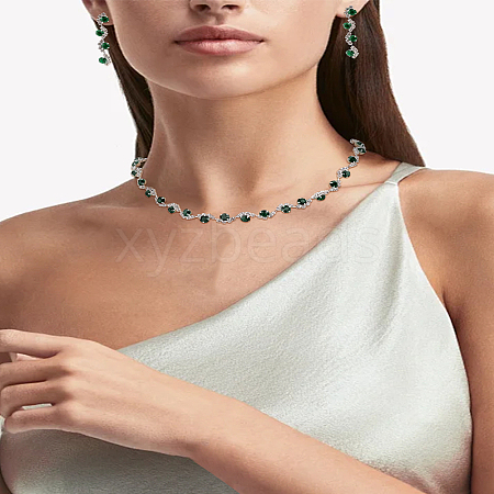 Alloy Rhinestone Necklaces & Stud Earrings Sets SJEW-LP0001-47C-1