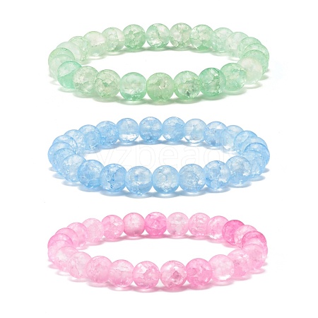 8mm Candy Color Round Crackle Glass Beads Stretch Bracelet for Girl Women BJEW-JB07180-1