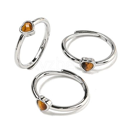 Heart Natural Tiger Eye Adjustable Rings RJEW-Q818-02P-02-1