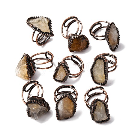 Irregular Oval Natural Citrine Adjustable Rings RJEW-M157-09R-1
