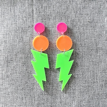 Flat Round with Lightning Bolt Acrylic Dangle Stud Earrings FS-WG93F7F-05-1