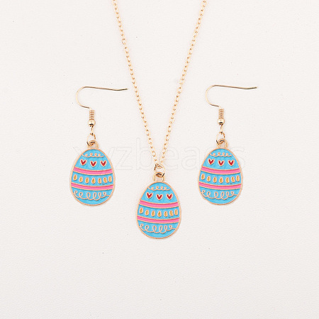 Easter Egg Alloy Enamel Pendant Necklace & Dangle Earrings Sets FS-WG38758-12-1