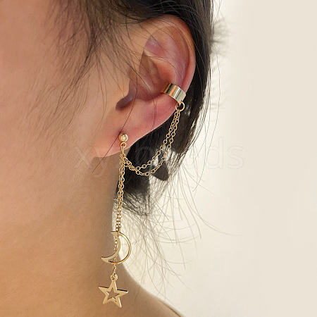 Moon Star Alloy Alloy Tassel Chain Cuff Crawler Climber Cartilage Earrings WG04085-02-1