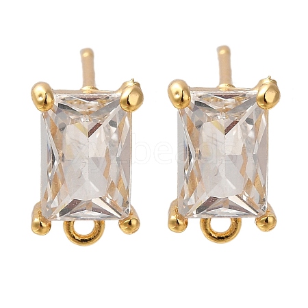 Brass Clear Cubic Zirconia Stud Earrings Finding for Women EJEW-B107-15G-1