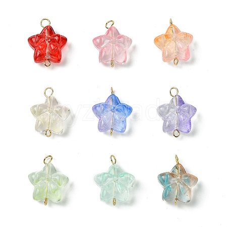 100Pcs Gradient Color Baking Painted Transparent Glass Star Connector Charms PALLOY-JF03260-1