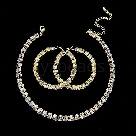 Flat Round Brass Crystal Rhinestone Jewelry Sets WG38BC5-03-1