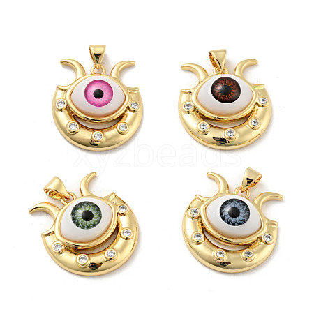 Evil Eye with Moon Brass Micro Pave Clear Cubic Zirconia Pendants KK-G419-10G-1