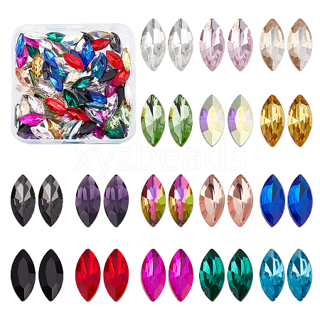 Fingerinspire 128Pcs 16 Colors Glass Rhinestone Cabochons RGLA-FG0001-17-1