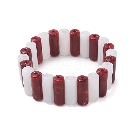 Two Tone Acrylic Column Beaded Stretch Bracelets for Women BJEW-JB10645-02-1