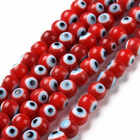 Handmade Evil Eye Lampwork Round Bead Strands LAMP-L055-6mm-19-1