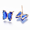 Cubic Zirconia Butterfly Stud Earrings with Glass KK-S365-003D-2