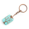 Tree of Life Wire Wrapped Rectangle Synthetic Turquoise Gemstone Pendant Keychain FIND-PW0017-05C-1