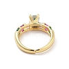 Brass Micro Pave Colorful Cubic Zirconia Open Cuff Ring for Women RJEW-Z055-03G-01-3