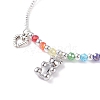 Bear and Open Heart Charm Bracelet with Curved Tube Beads for Women BJEW-TA00052-4