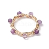 Round Natural Mixed Gemstone Bead Open Cuff Ring RJEW-JR00724-4