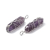 Natural Amethyst Copper Wire Wrapped Pointed Pendants G-F733-05E-4