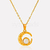 304 Stainless Steel Pave Natural White Shell Crescent Moon Pendant Necklaces ZQ6791-4-3