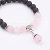 Natural Lava Rock and Rose Quartz Charm Bracelets BJEW-P180-D09-2