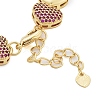 Rack Plating Brass Micro Pave Cubic Zirconia Heart Link Chain Bracelets for Women BJEW-B109-01G-02-3