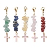 5Pcs 5 Style Natural Mixed Gemstone Chips & Alloy Enamel Cross Pendant Decorations HJEW-JM01793-S-1