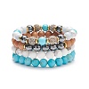 4Pcs 4 Style Natural Wood & Mixed Stone Beaded Stretch Bracelets Set BJEW-JB08821-1